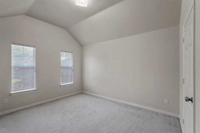 additional living space with lofted ceiling and light carpet