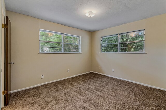 unfurnished room featuring a textured ceiling and carpet floors