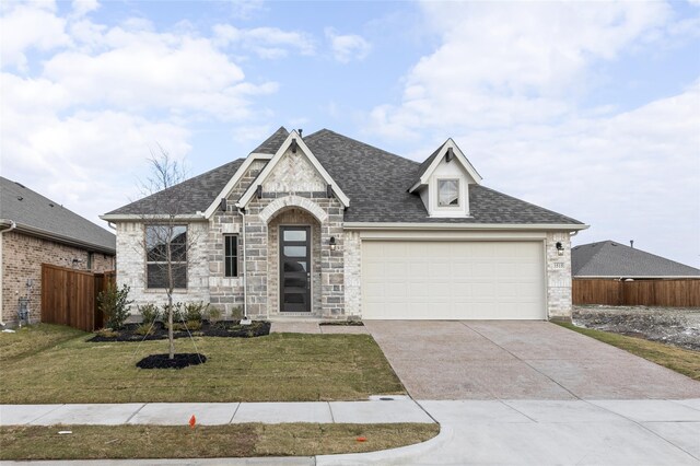 view of front of home featuring a garage and a front lawn