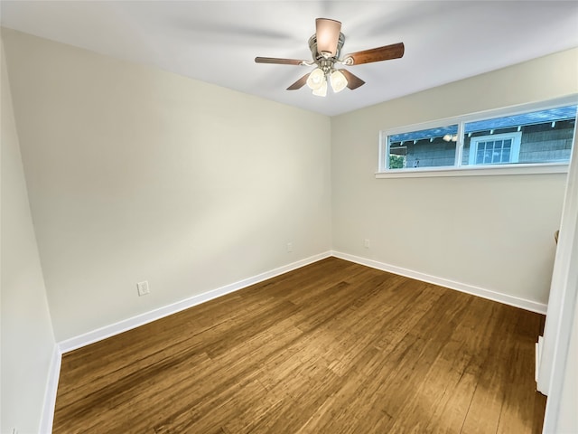 unfurnished room featuring ceiling fan and hardwood / wood-style floors