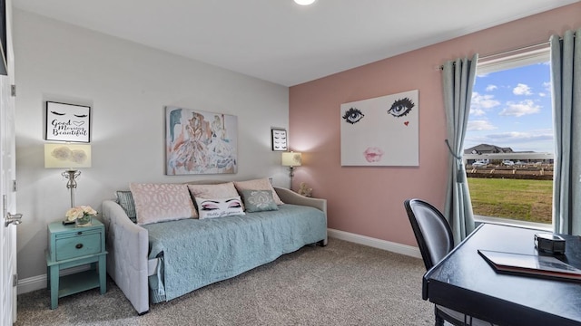 carpeted bedroom with multiple windows