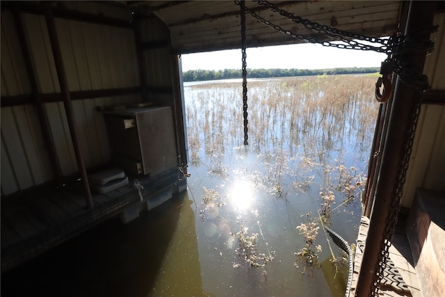 interior space featuring a water view