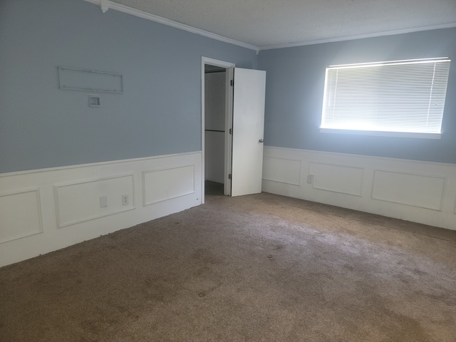 spare room with carpet flooring and ornamental molding