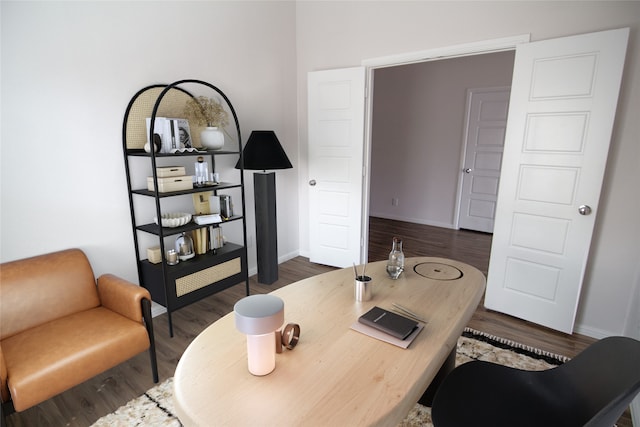 office space featuring dark hardwood / wood-style flooring