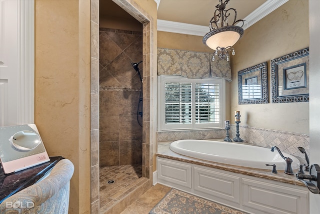 bedroom with access to outside, hardwood / wood-style flooring, crown molding, and ceiling fan