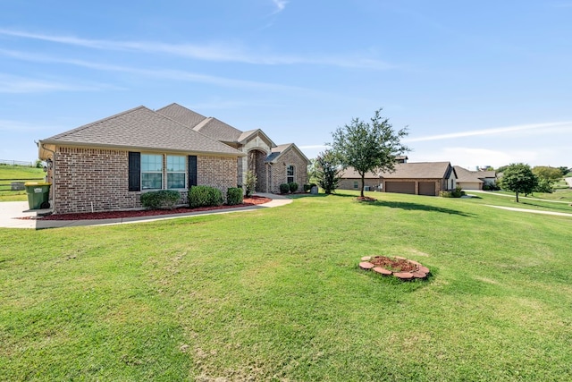 ranch-style home with a front lawn