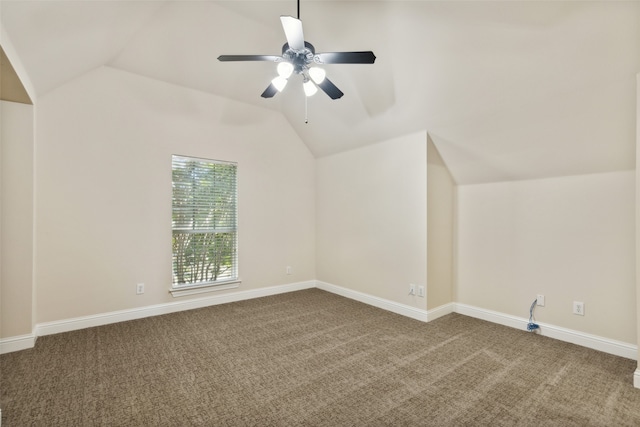 additional living space with lofted ceiling, ceiling fan, and carpet floors