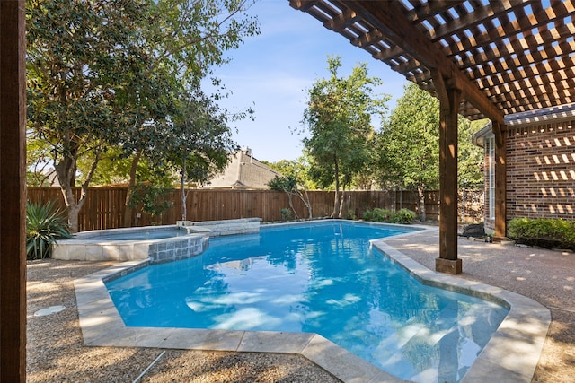 view of pool with a pergola and an in ground hot tub