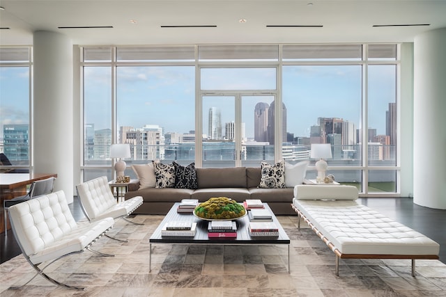 living room featuring expansive windows