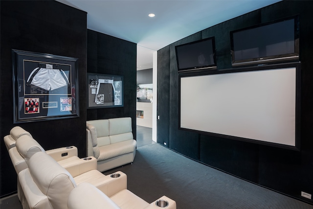 home theater room featuring carpet floors