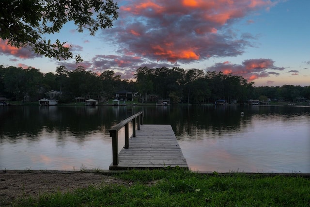 view of dock with a water view