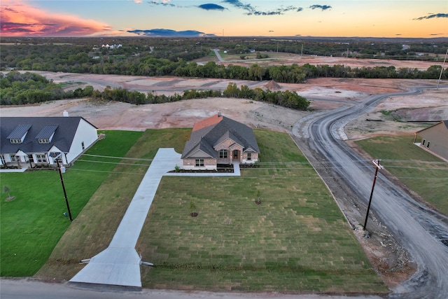 view of aerial view at dusk