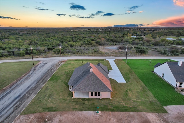 view of aerial view at dusk