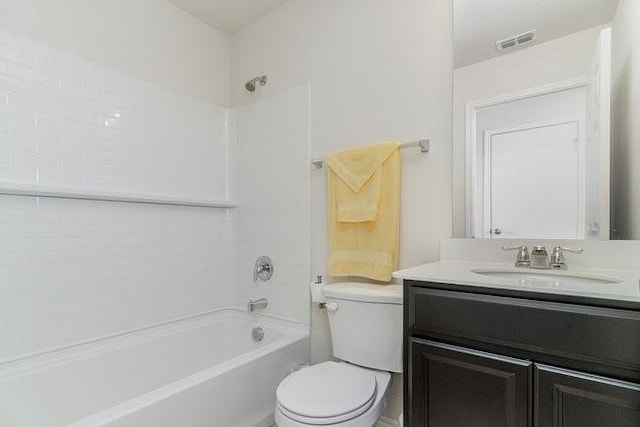 full bathroom with vanity, bathtub / shower combination, and toilet