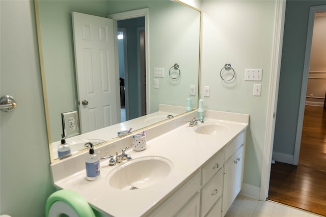 bathroom featuring vanity and wood-type flooring