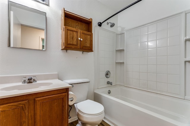 full bathroom with vanity, shower / bath combination, and toilet