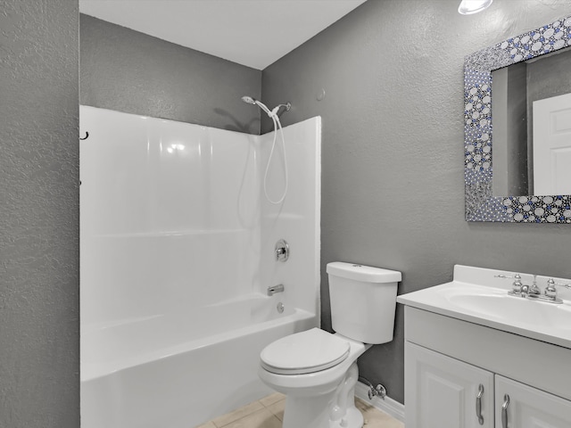 full bathroom featuring tile patterned flooring, vanity,  shower combination, and toilet