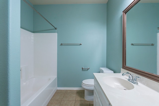 full bathroom featuring shower / tub combination, tile patterned flooring, vanity, and toilet