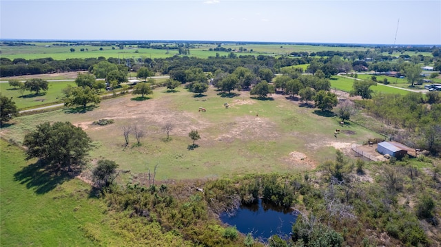 aerial view featuring a water view and a rural view