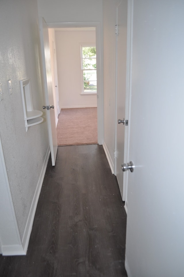 hallway with dark hardwood / wood-style floors