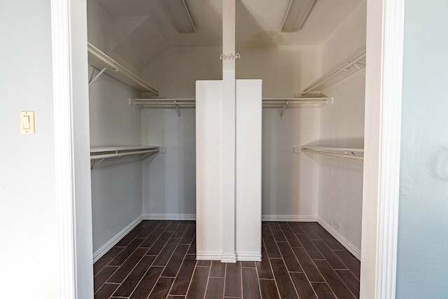 spacious closet featuring dark hardwood / wood-style floors