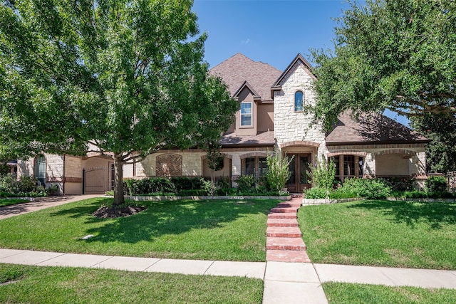 view of front of house featuring a front yard and a garage