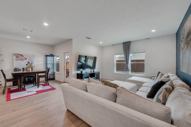 living room with light wood-type flooring