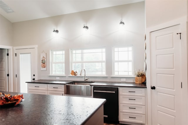 kitchen featuring white cabinets, dishwasher, and sink