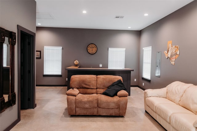 living room with light carpet