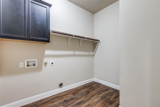 laundry area with gas dryer hookup, washer hookup, dark hardwood / wood-style flooring, and electric dryer hookup