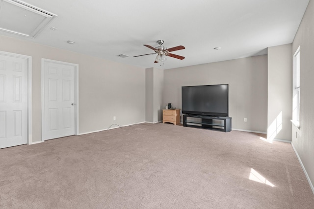9433 Drovers View Trl, Fort Worth, TX 76131 - unfurnished living room with carpet, visible vents, a ceiling fan, and baseboards
