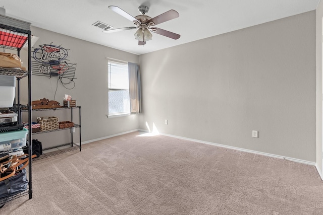 9433 Drovers View Trl, Fort Worth, TX 76131 - spare room featuring light colored carpet, visible vents, a ceiling fan, and baseboards