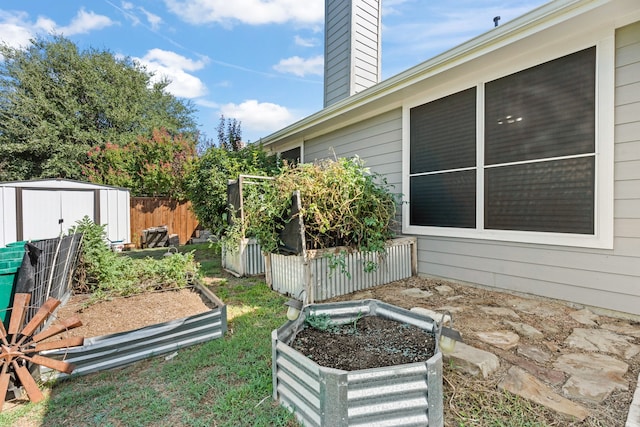 view of yard with a shed