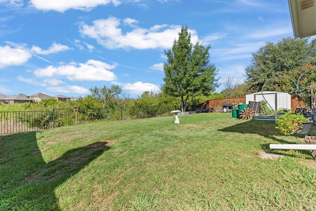 9433 Drovers View Trl, Fort Worth, TX 76131 - view of yard with a storage unit, a fenced backyard, and an outdoor structure