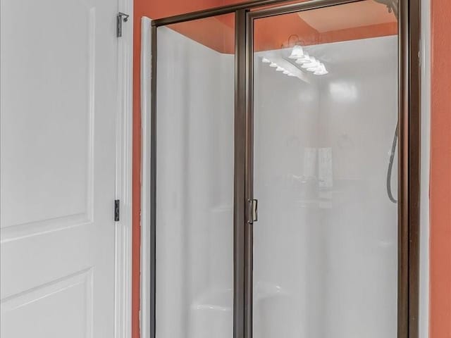 bathroom featuring a shower with shower door