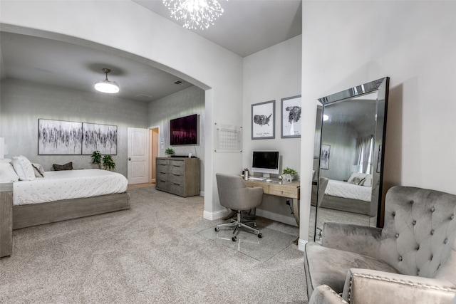 bedroom with light colored carpet