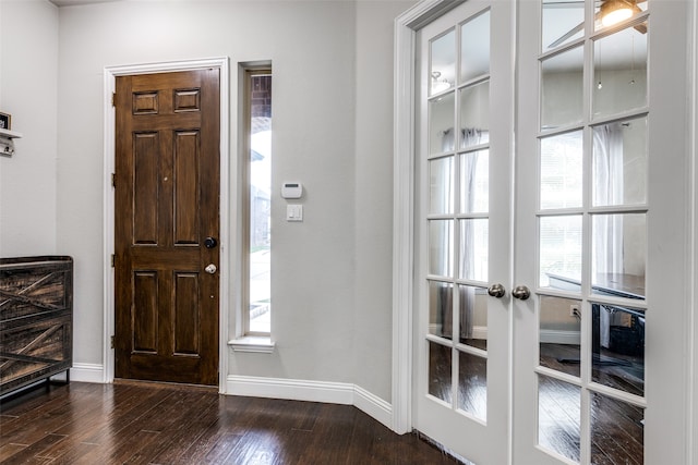 foyer featuring french doors, dark hardwood / wood-style flooring, and a wealth of natural light