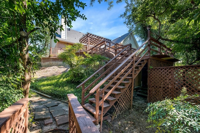 view of yard featuring a wooden deck