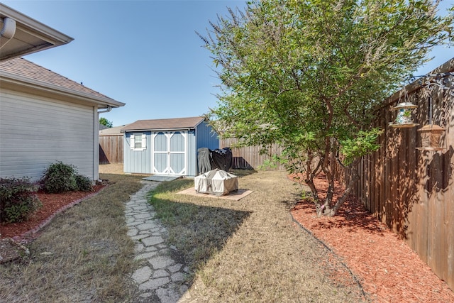 view of yard with a shed