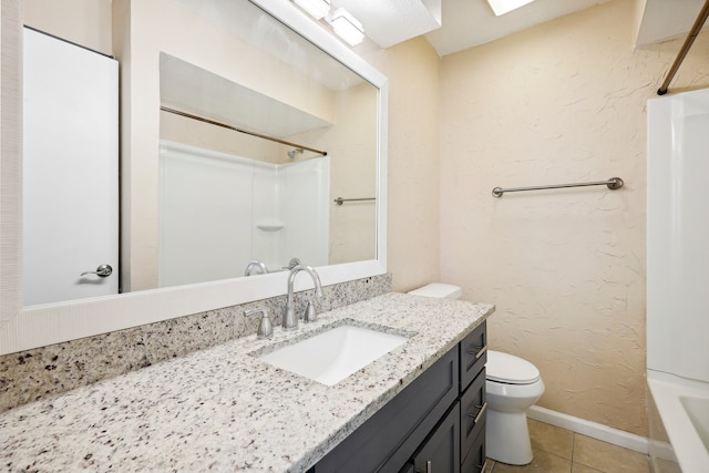 full bathroom with tile patterned flooring, vanity, toilet, and shower / bathing tub combination