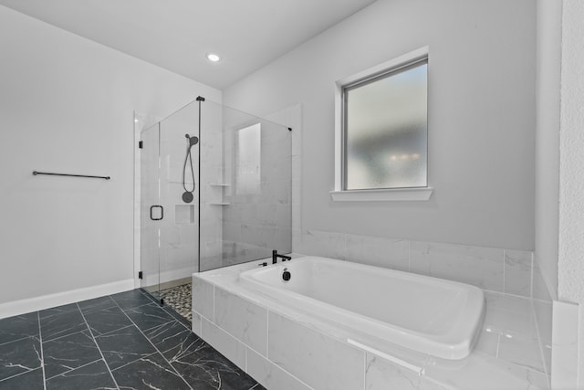 bathroom with plus walk in shower