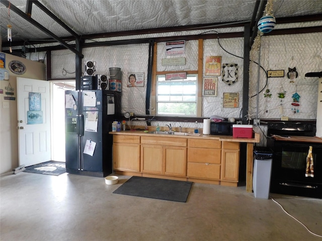 kitchen with black refrigerator and sink