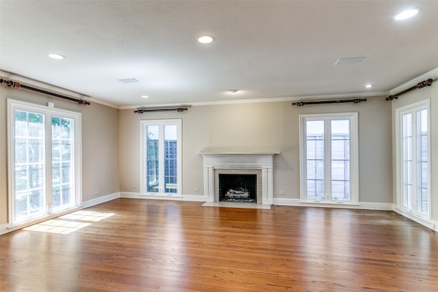 unfurnished living room featuring wood-type flooring and plenty of natural light