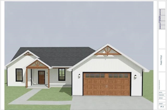 exterior space with a front lawn and a garage