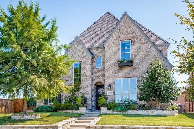 english style home featuring a front lawn