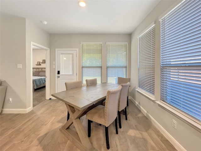 dining area with light hardwood / wood-style flooring