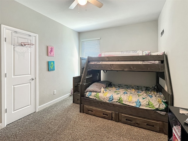 bedroom featuring carpet flooring and ceiling fan