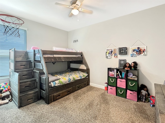 bedroom with carpet flooring and ceiling fan