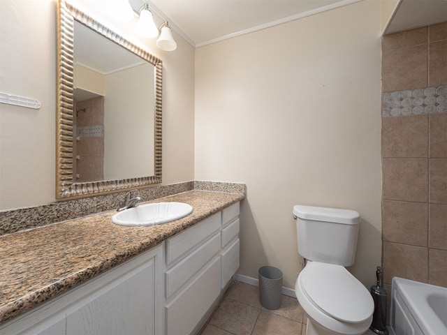 full bathroom featuring shower with separate bathtub, tile patterned flooring, vanity, and toilet