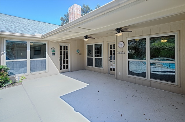 view of patio featuring ceiling fan